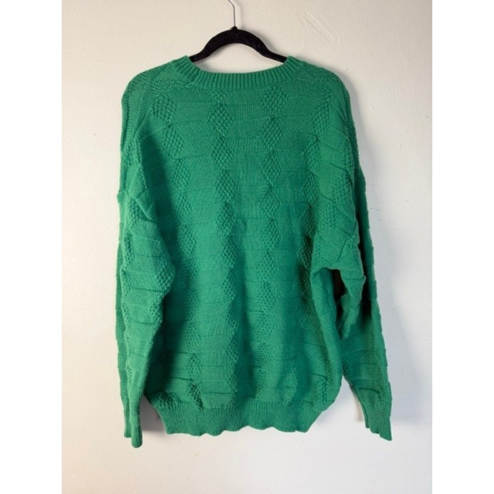 Kelly Green Diamond Textured Knit Crewneck Sweater XL Oversized Soft Cozy